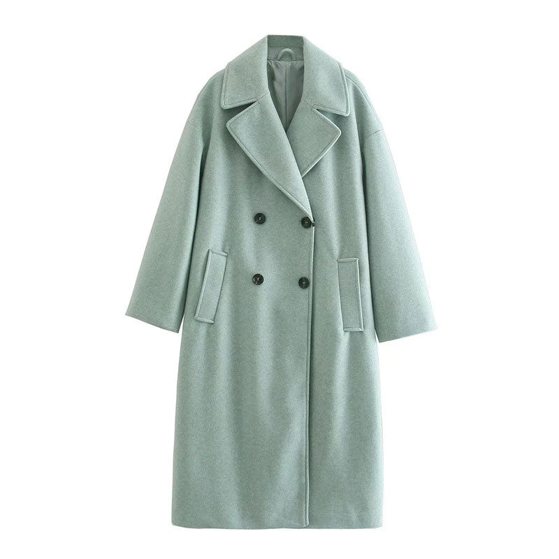 Cappotto donna doppiopetto, linea lunga e moderna, perfetto per ogni occasione.