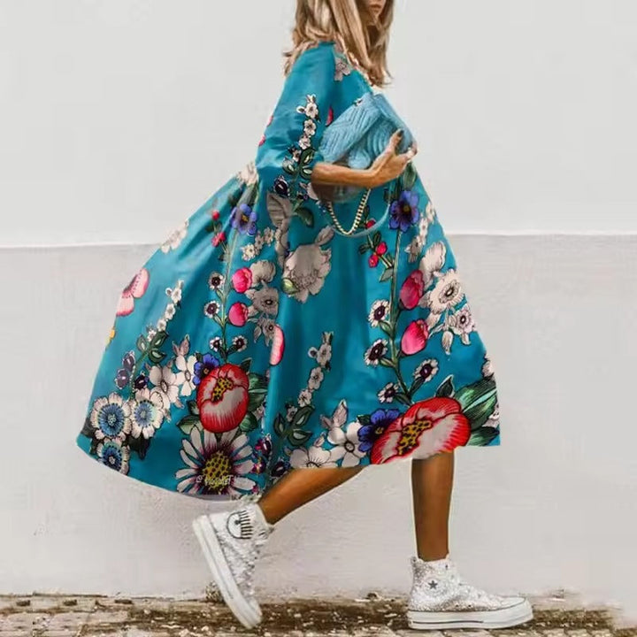 Abito maxi donna floreale, un mix perfetto di stile casual ed eleganza per l'estate, con scollo estivo.