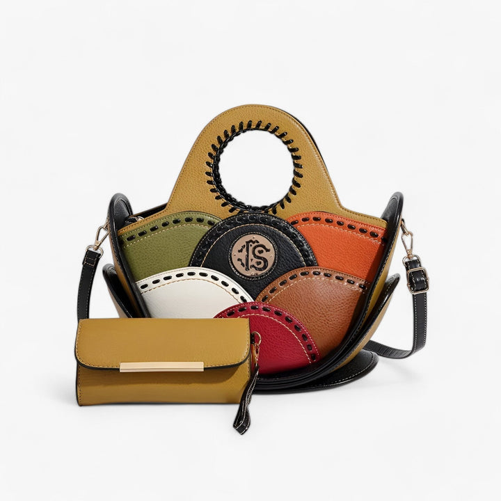 Borsa moda donna, Mosaico multicolore, con tracolla regolabile, accessorio sintetico resistente e chic.