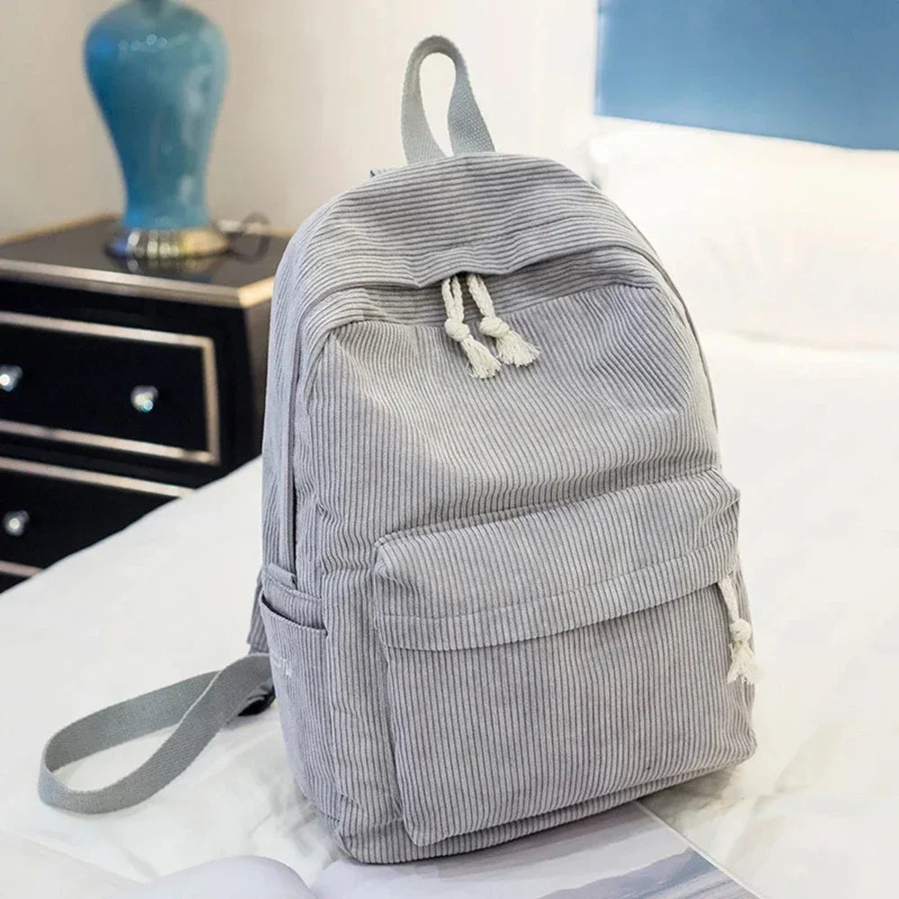 Zaino scuola unisex in velluto a coste, accessorio casual e alla moda, ottimo per ogni studente.