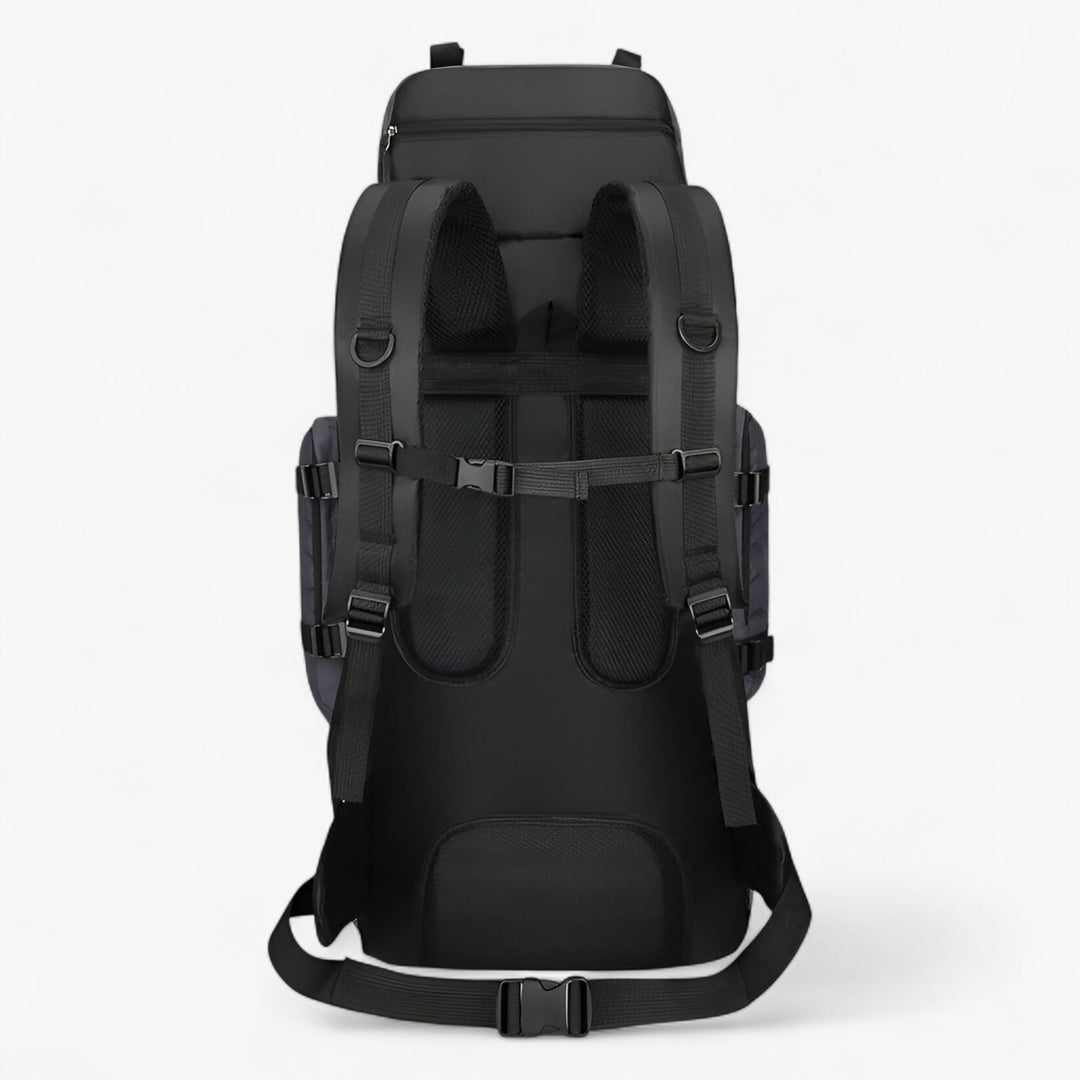 Zaino da viaggio unisex 90L con schienale ergonomico, ideale per bagaglio resistente e avventure all'aperto.