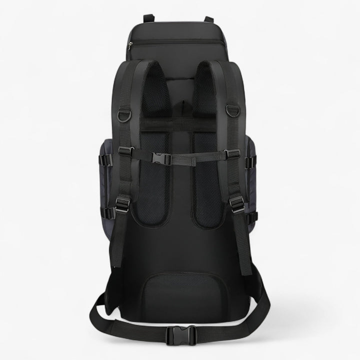Zaino da viaggio unisex 90L con schienale ergonomico, ideale per bagaglio resistente e avventure all'aperto.