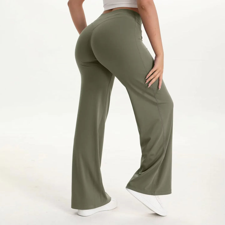 Pantaloni yoga donna a gamba ampia, vita alta, garantiscono massimo comfort per le tue sessioni.