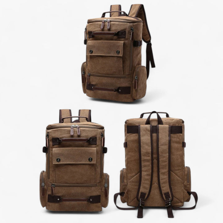 Zaino ergonomico uomo blu con molte tasche, perfetto per organizzare laptop e accessori.