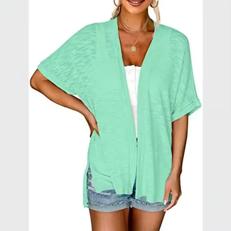 Cardigan donna casual elegante a manica corta, ideale per la moda quotidiana.
