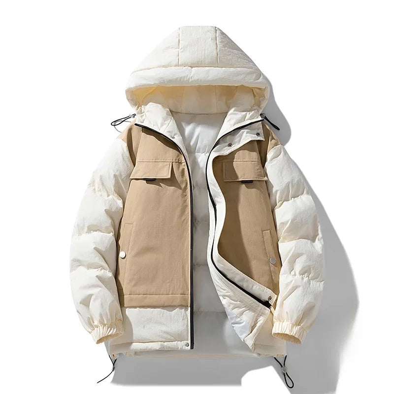 Giacca uomo leggera per l'autunno, con cappuccio regolabile e design moderno per un look casual.