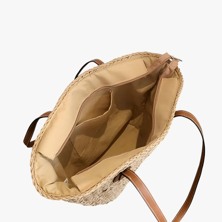 Elegante borsa in paglia da donna, ideale per la spiaggia, vacanze estive o passeggiate.