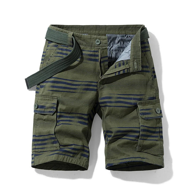 Comodi pantaloncini cargo uomo a righe, ideali per la primavera, versatili con multiple tasche.