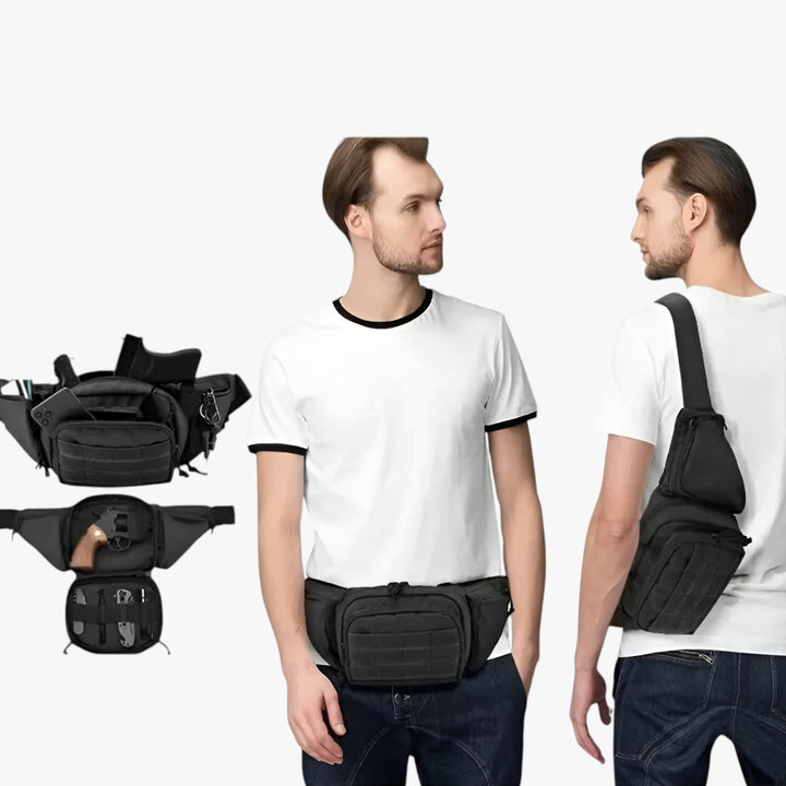 Marsupio tattico uomo multitasche per organizzare accessori. Ideale per viaggio, campeggio ed escursioni outdoor.