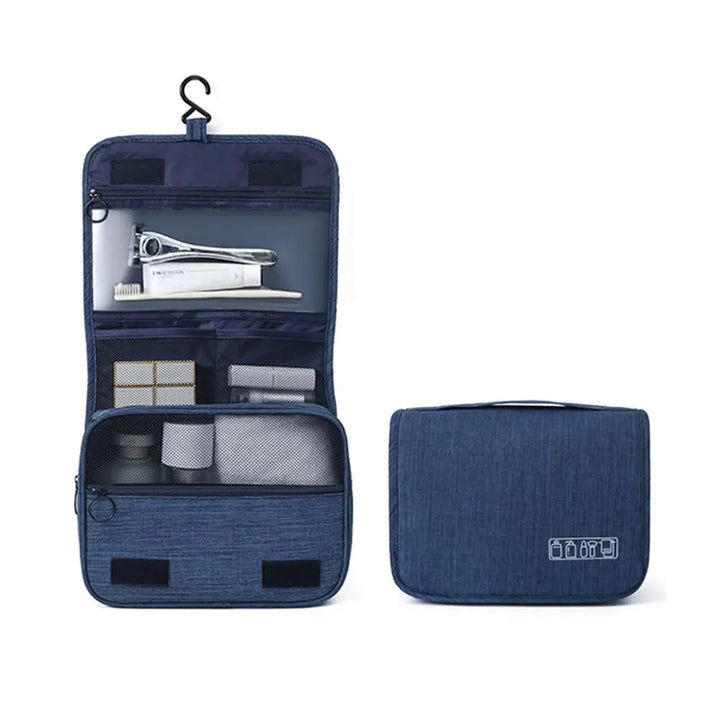 Organizzatore da viaggio portatile, beauty case con gancio per cosmetici e articoli da toilette.