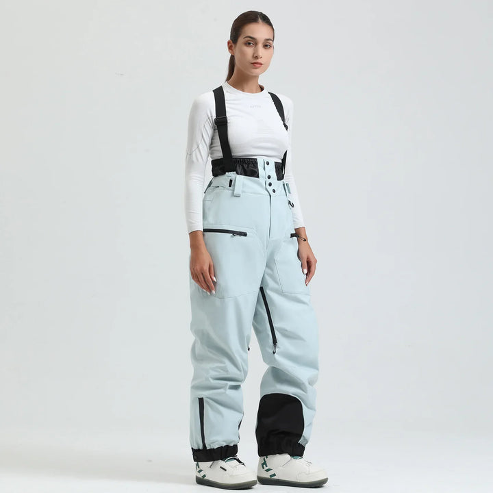 Pantaloni invernali da sci unisex verdi, impermeabili e con bretelle, per freddo estremo.