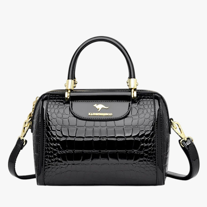 Borsa donna multicolore con trama effetto coccodrillo, borsa a mano ideale per un look sofisticato.