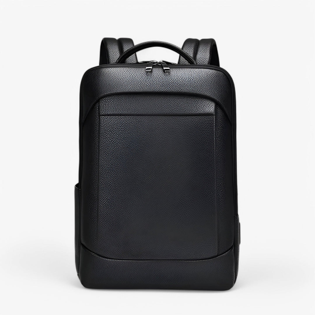 Elegante zaino nero da uomo per laptop, perfetto accessorio da lavoro e viaggio con stile.