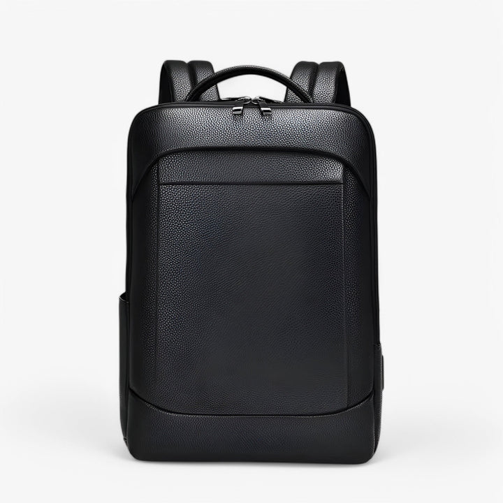 Elegante zaino nero da uomo per laptop, perfetto accessorio da lavoro e viaggio con stile.