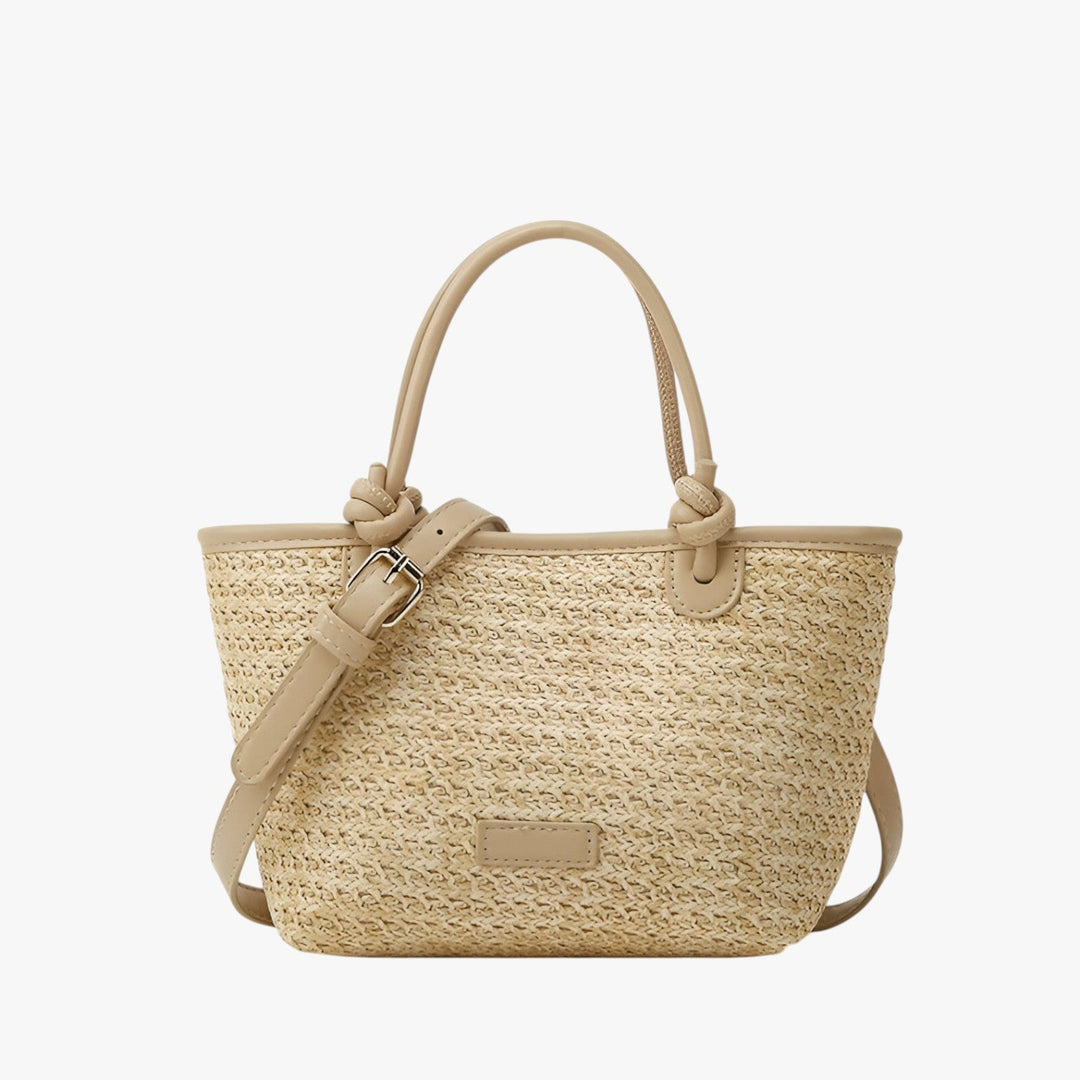 Borsa capiente da donna in paglia intrecciata, con ampi manici, ideale come tote naturale per l'estate.