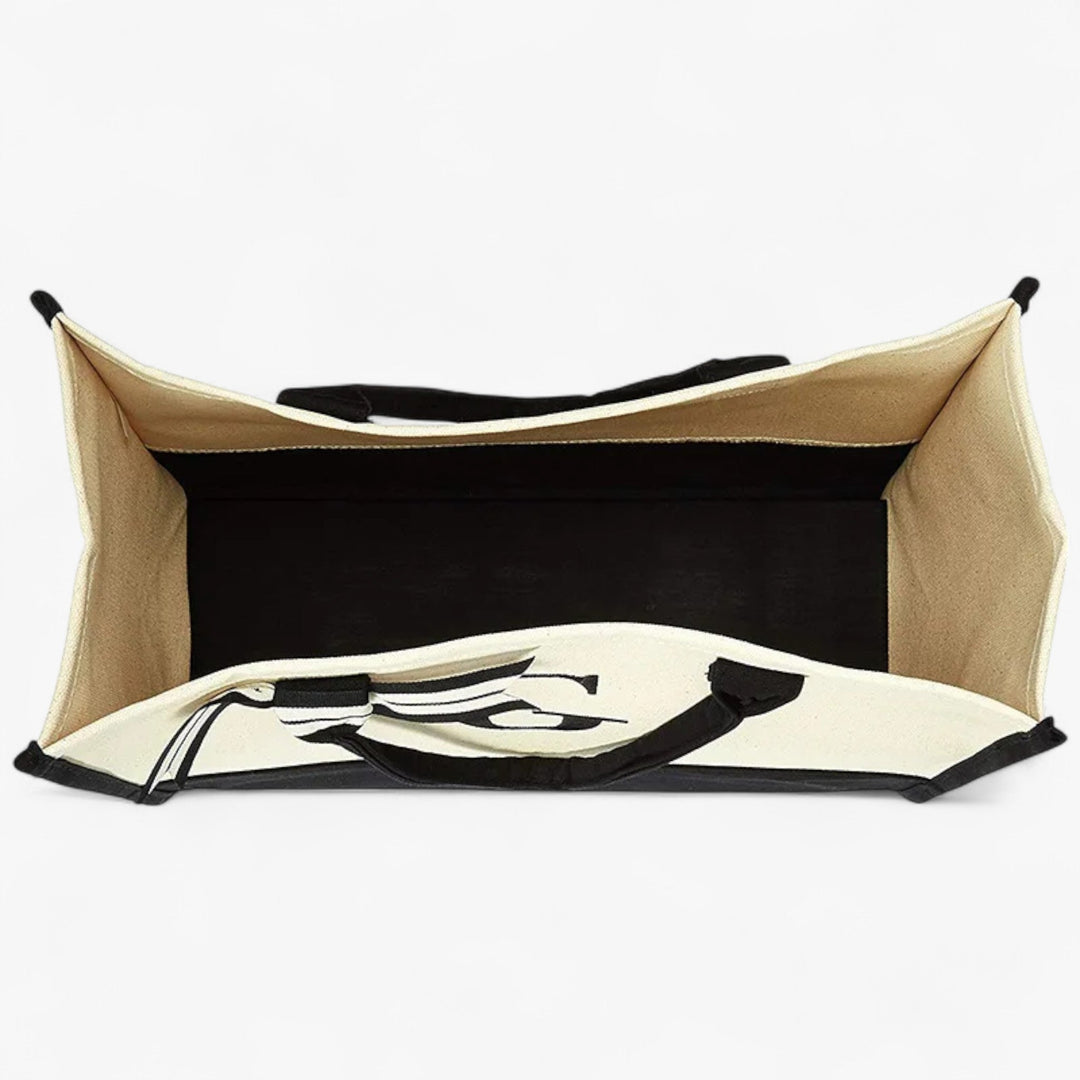 Borsa tote personalizzata con iniziale, beige e nera. Grande e versatile, ideale per ogni donna.