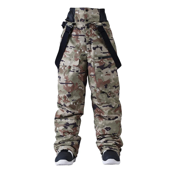 Pantaloni snowboard unisex impermeabili con bretelle per sport invernali, ideali per neve e montagna.