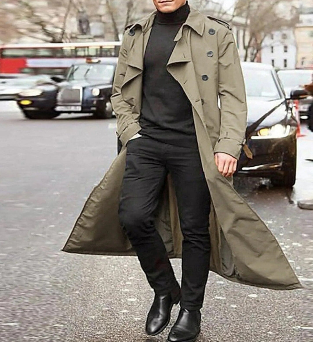 Trench uomo elegante e versatile, stile moderno per occasioni casual o formali. Protezione vento.