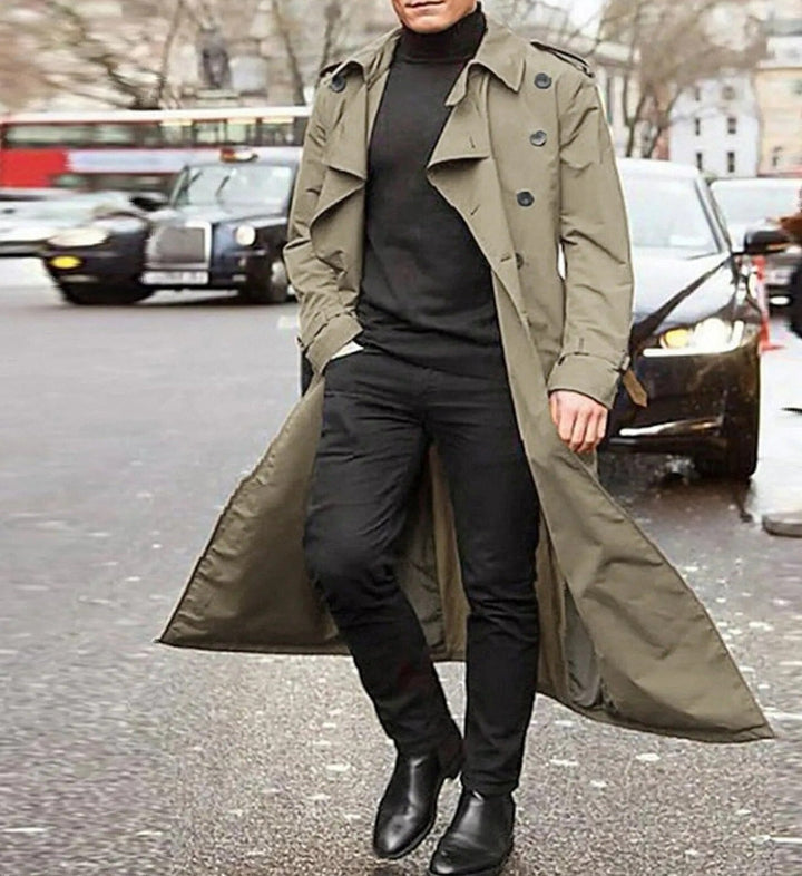 Trench uomo elegante e versatile, stile moderno per occasioni casual o formali. Protezione vento.
