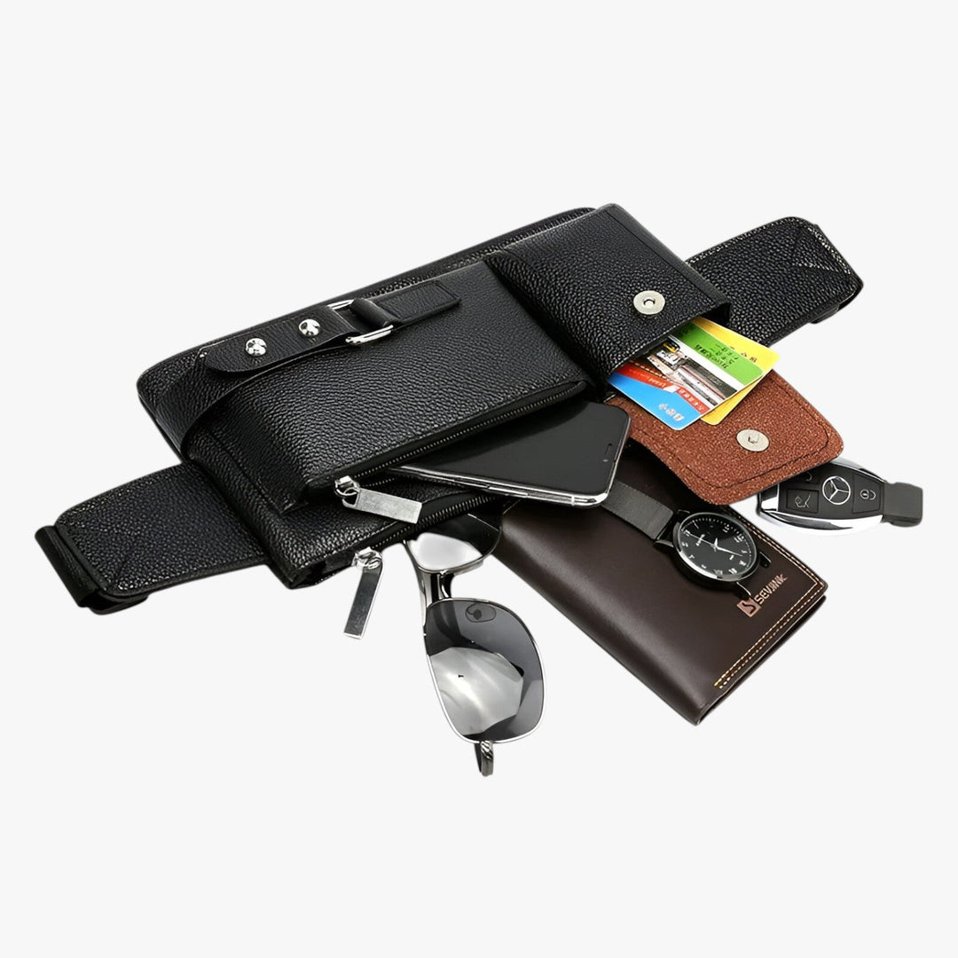 Marsupio pratico e grande unisex per viaggio, con cintura regolabile e spazio per accessori.