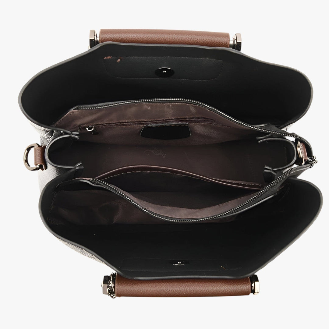 Borsa tote rigida da donna marrone, effetto coccodrillo, mantiene la forma con stile.