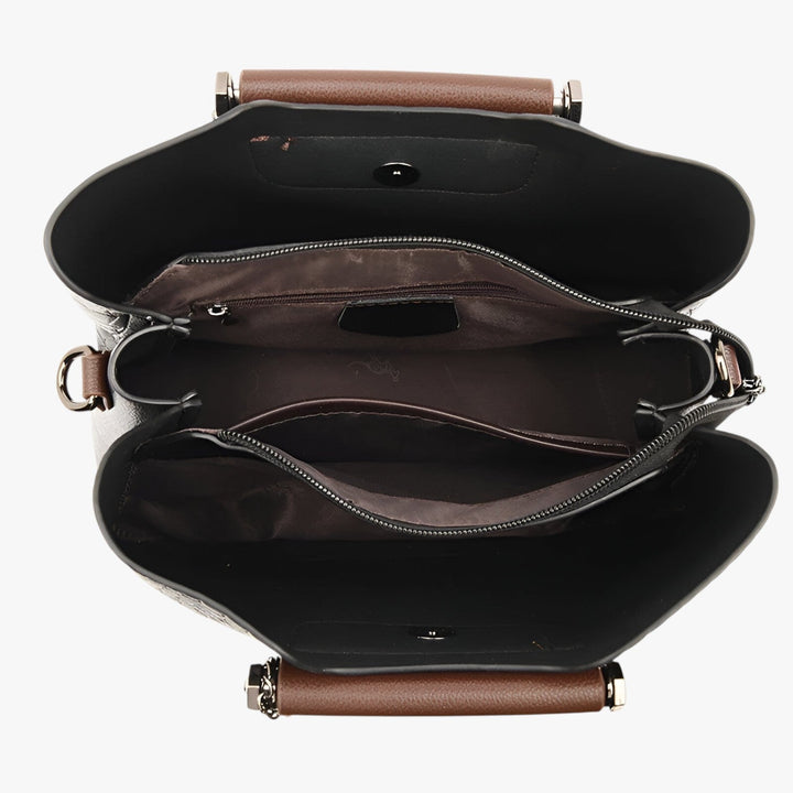 Borsa tote rigida da donna marrone, effetto coccodrillo, mantiene la forma con stile.