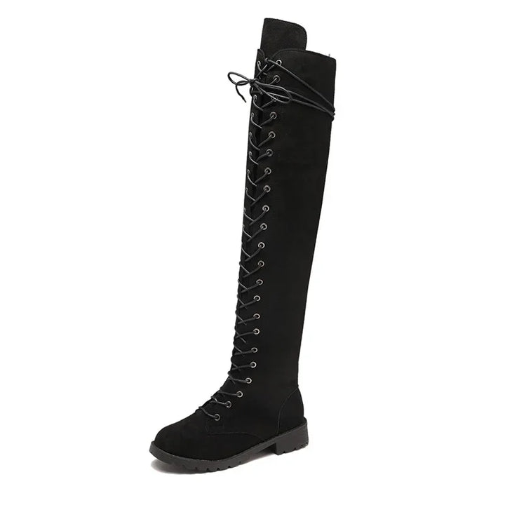 Stivali da donna in similpelle, modello sopra il ginocchio con tacco, ideali per vestire con stile.