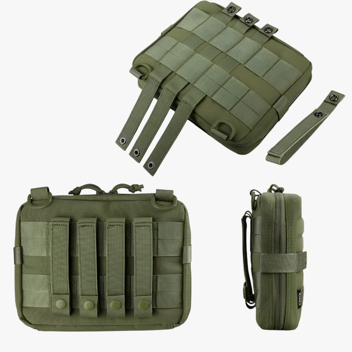 Borsa pronto soccorso compatta per adulti, ideale per preparazione e emergenze. Verde militare.