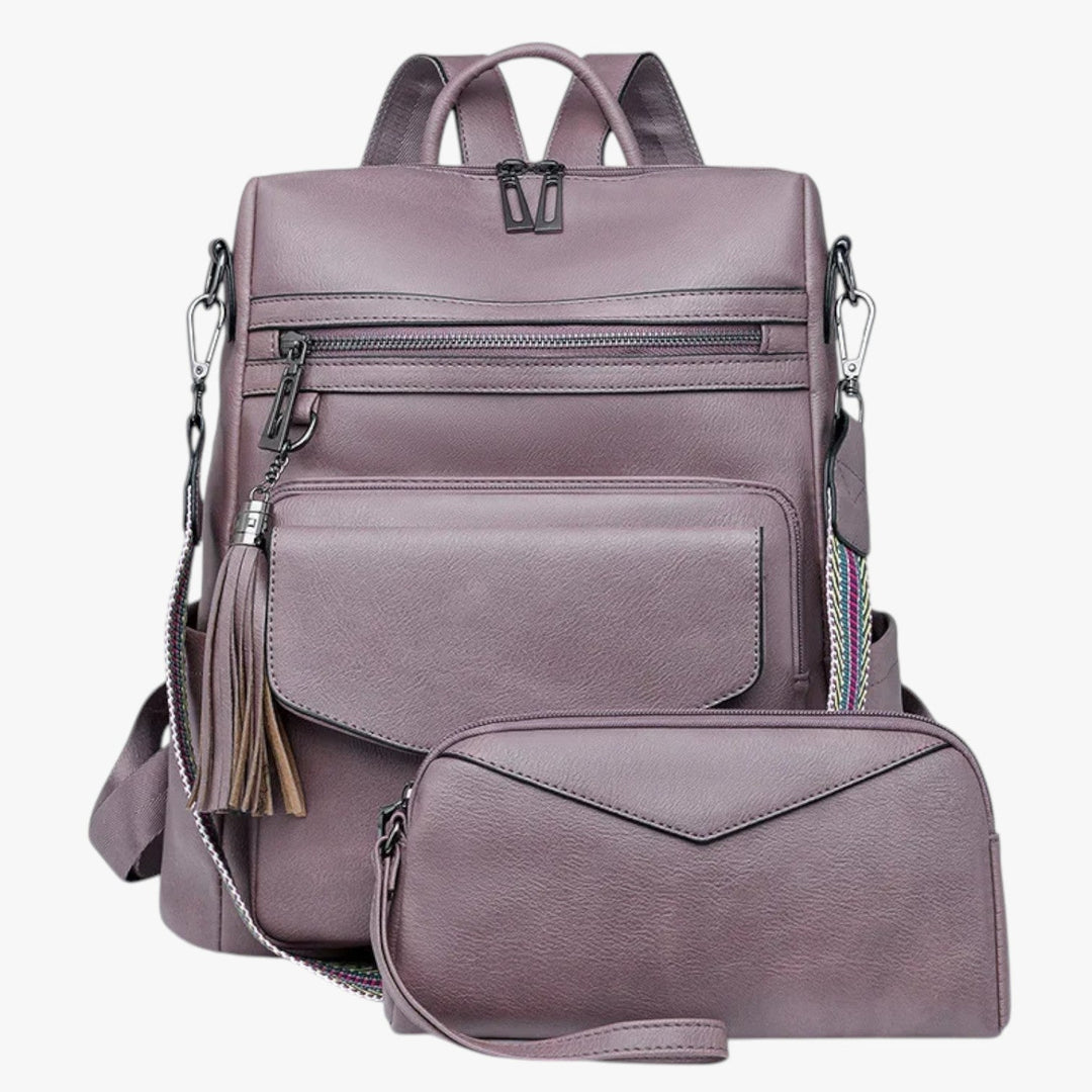 Zaino donna posteriore, spallacci regolabili e schienale imbottito, design ergonomico e multicolore.