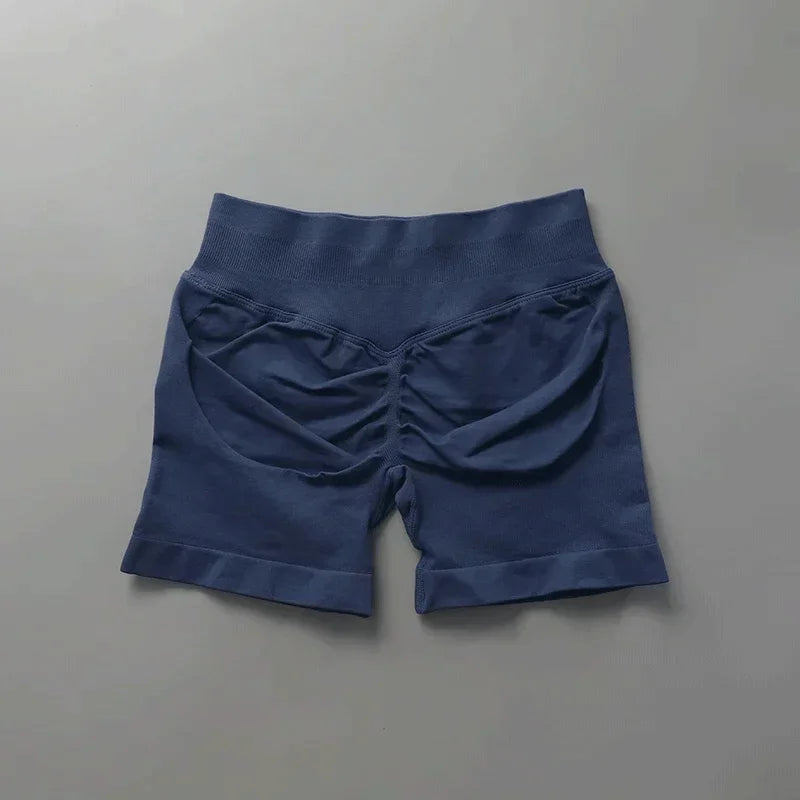 Short donna seamless vita alta per yoga e fitness, comodi e stilosi.