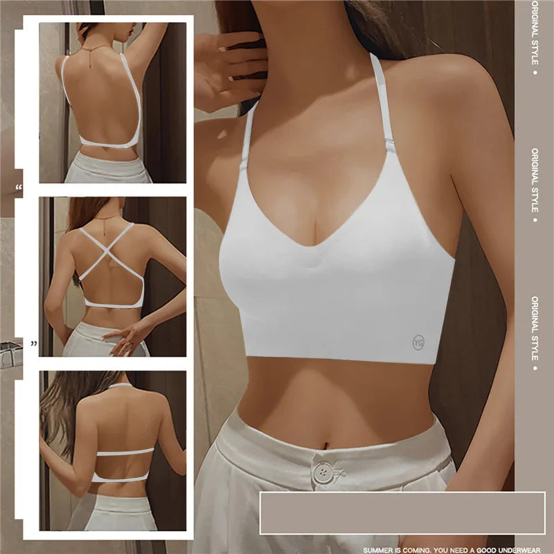 Comodo reggiseno donna push-up invisibile, senza cuciture e con schiena scoperta a U, intimo elegante.