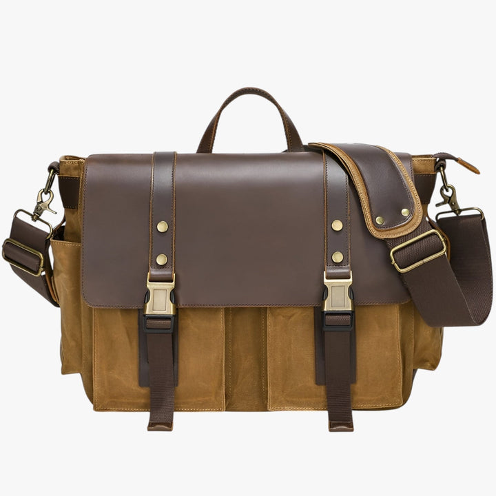 Borsa messenger unisex vintage gialla con tracolla, versatile per lavoro, studio e viaggi quotidiani.