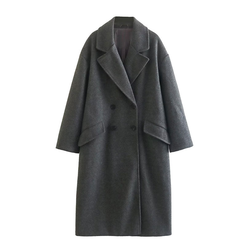 Cappotto lungo doppiopetto da donna, abbigliamento femminile per stile e calore.