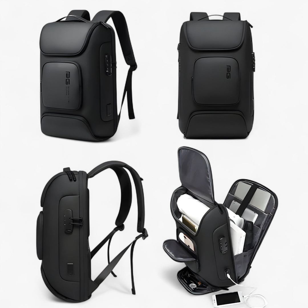 Zaino uomo grigio, organizzato, con scomparto imbottito per laptop e porta USB, per lavoro e scuola.