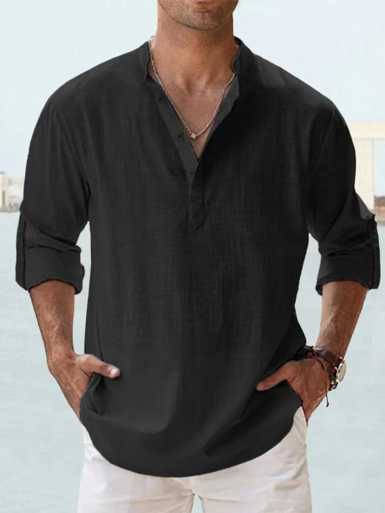 Camicia uomo leggera e traspirante, a maniche lunghe, versatile per outfit casual o eleganti.