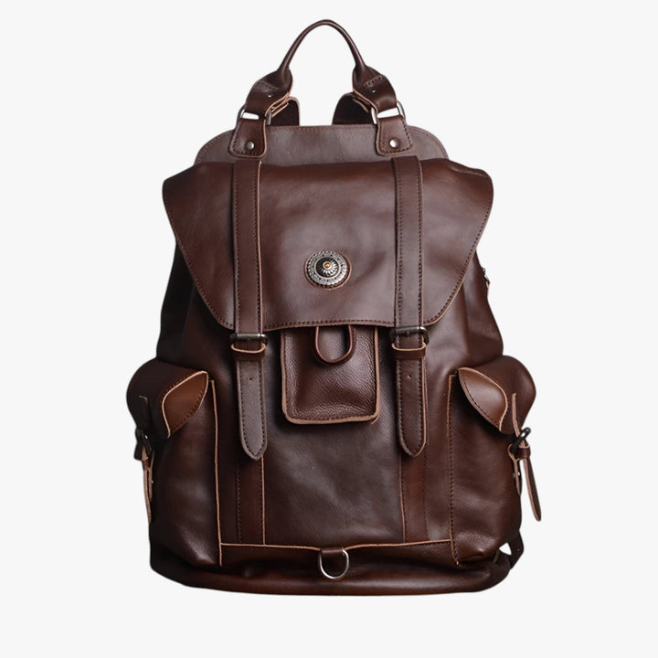 Dettaglio zaino da viaggio uomo adulto multitasche con zip resistenti e scomparti interni per sicurezza.
