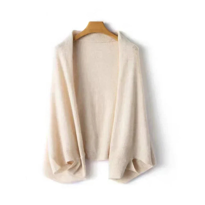 Cardigan donna oversize marrone chiaro, collo a scialle. Stile avvolgente e comfort per la moda casual.