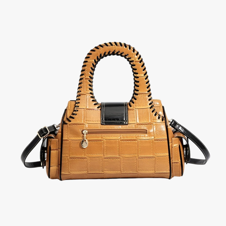 Borsa a mano gialla intrecciata donna, ideale per l'estate e look quotidiani, comoda e stilosa.