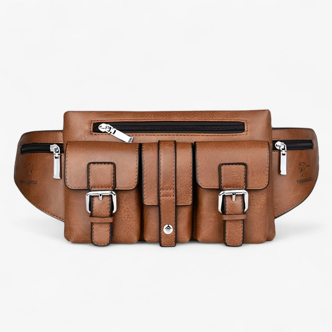 Marsupio uomo multiscomparto, ideale per organizzare accessori quotidiani con stile e praticità.