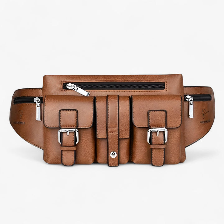 Marsupio uomo multiscomparto, ideale per organizzare accessori quotidiani con stile e praticità.