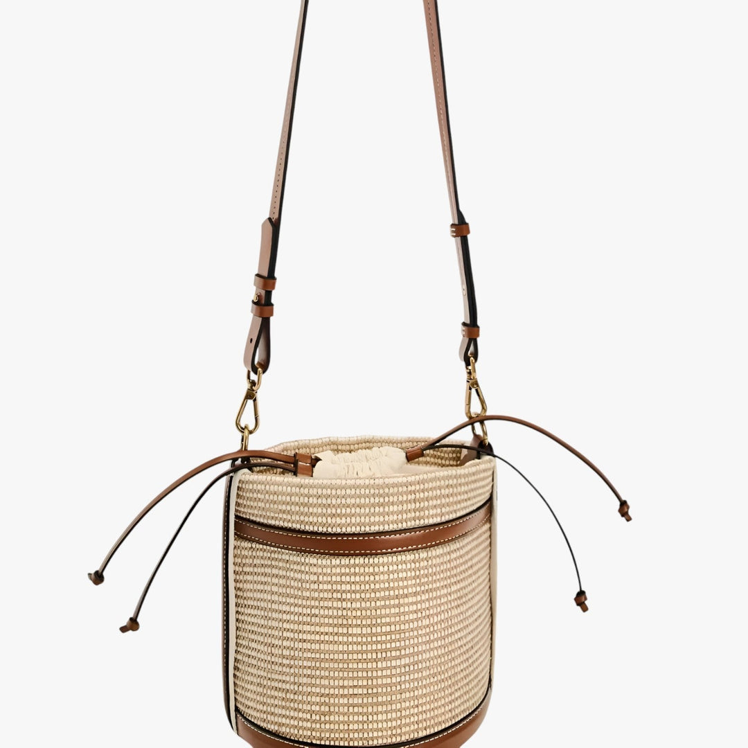Borsa chic da donna in paglia intrecciata marrone, perfetta per la moda estiva.