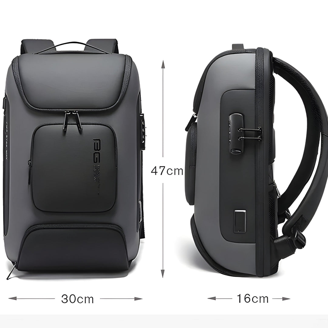 Elegante zaino uomo nero porta laptop, resistente, con USB, ideale per business, viaggio e tempo libero.