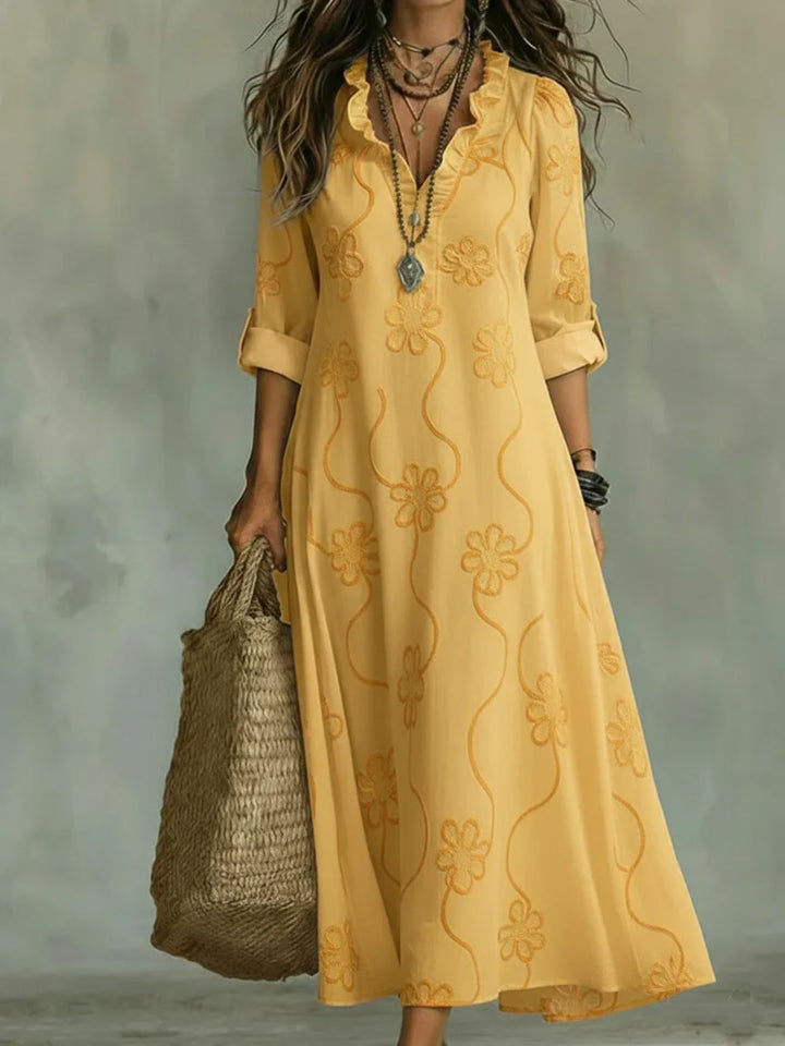 Abito floreale elegante e lungo da donna, ideale per l'estate, leggero e confortevole.