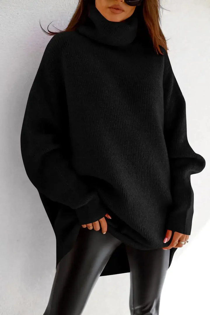 Pullover donna oversize a collo alto, maglione invernale caldo e confortevole, stile casual ed elegante.
