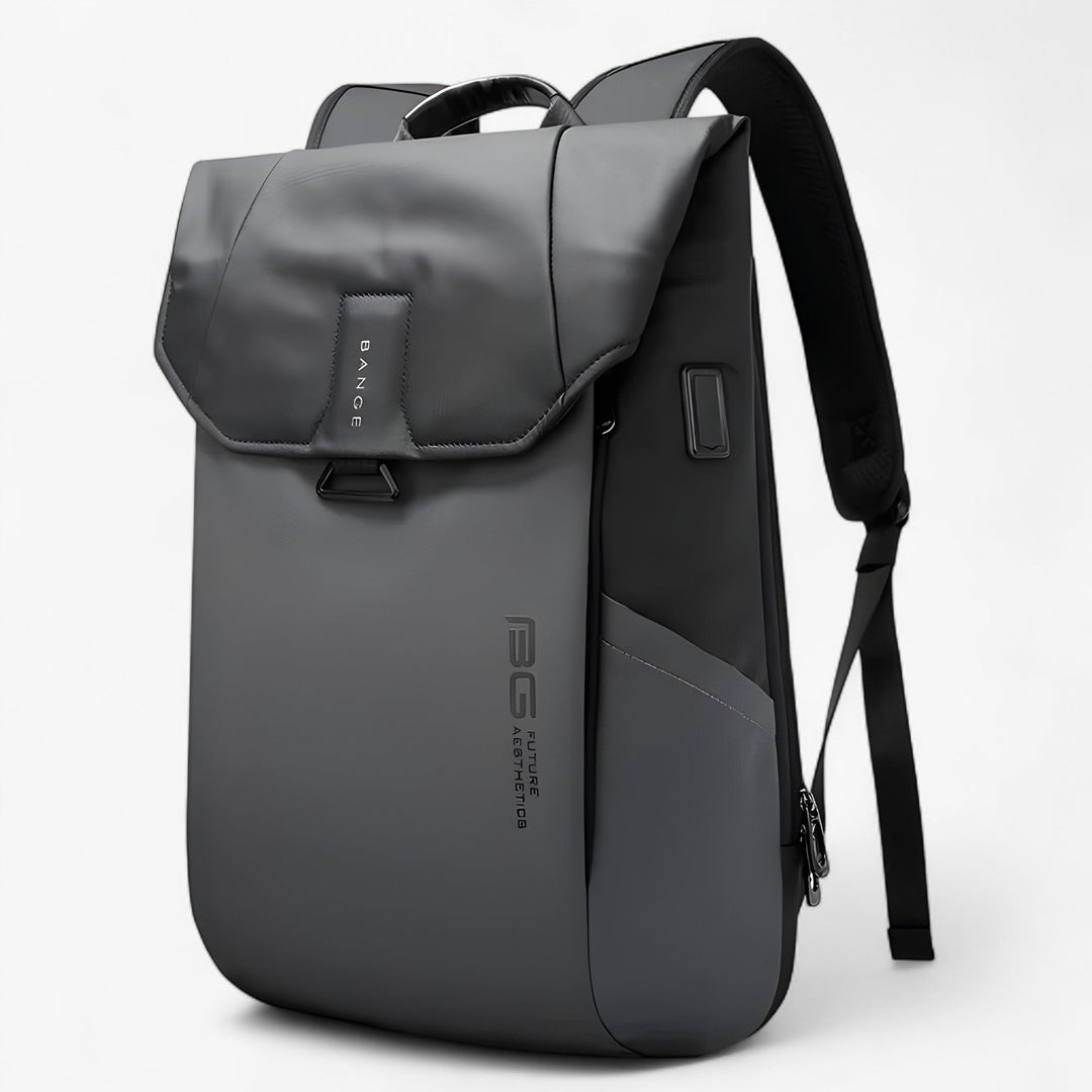 Zaino porta laptop rigido grigio, per uomo, resistenza e stile per uso quotidiano in città.