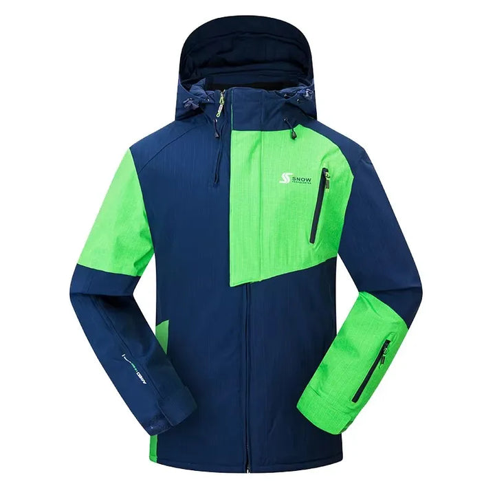 Giacca snowboard uomo calda e resistente, impermeabile per neve e sport invernali, abbigliamento montagna.