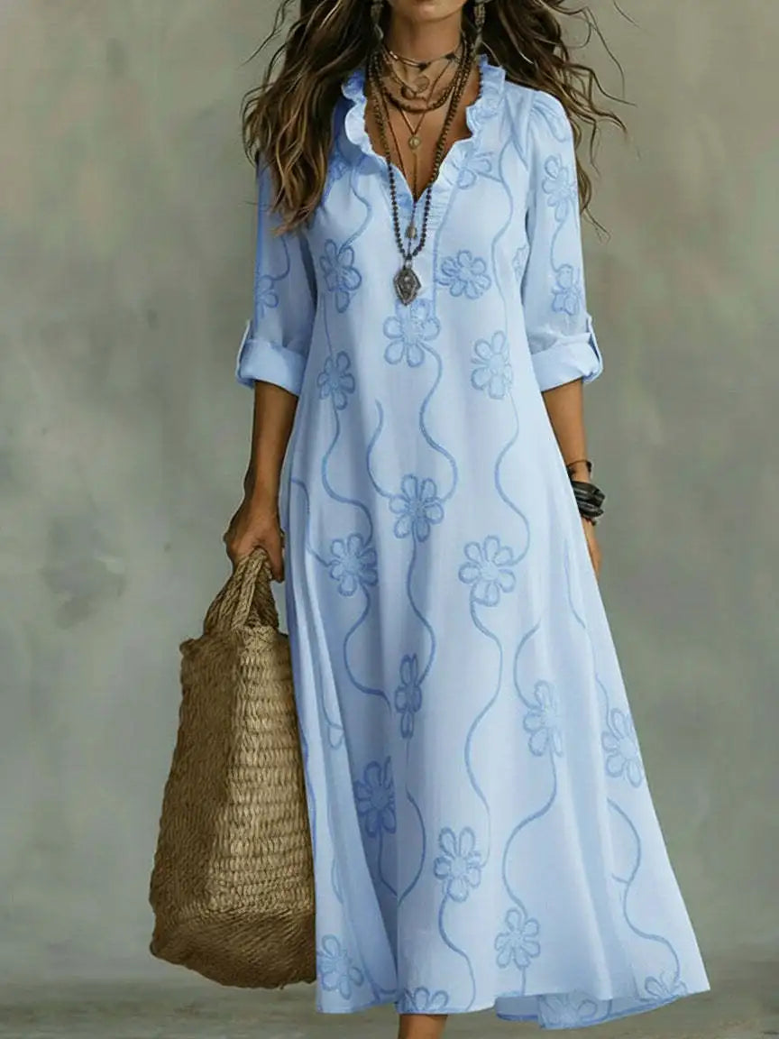 Abito lungo da donna con stampa floreale estiva, leggero, per un look casual o da vacanza.