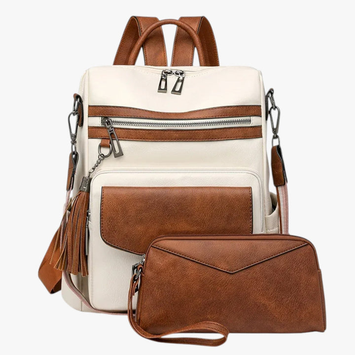 Zaino donna multicolore multiscomparto, ideale per viaggio, lavoro e uso casual.