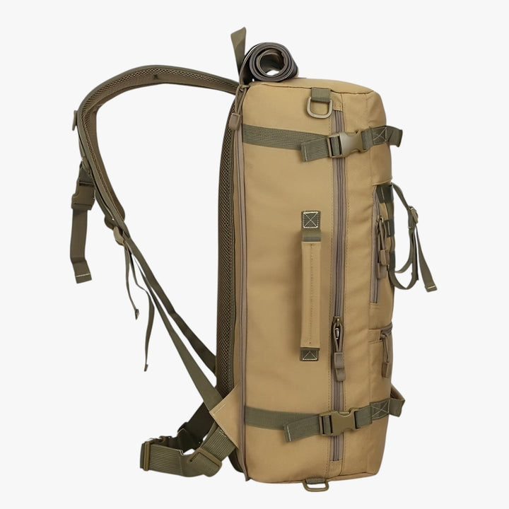Zaino da escursionismo 50L kaki, resistente e funzionale per l'equipaggiamento da montagna.