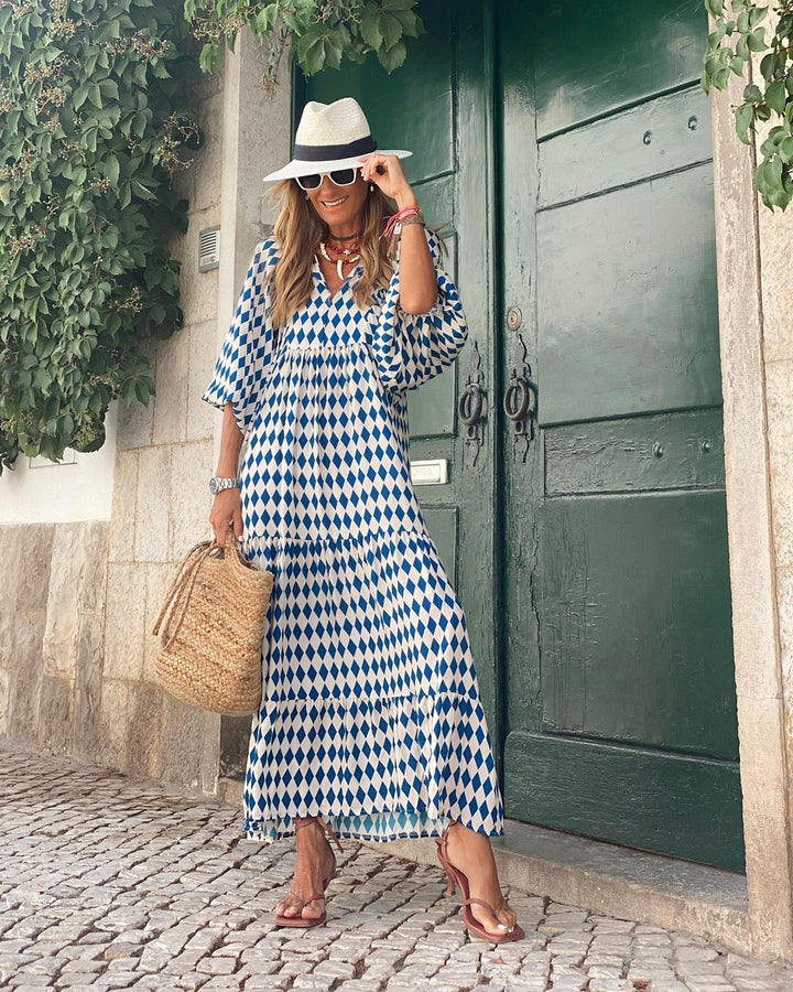 Maxi vestito donna elegante ma rilassato, stile bohémien per serate estive o eventi casual.